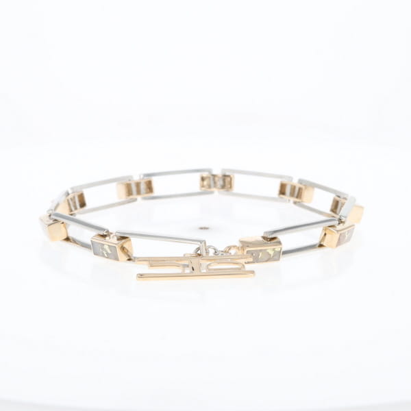 Gold Quartz Bracelet Rectangle Link Inlaid with Toggle Clasp G2