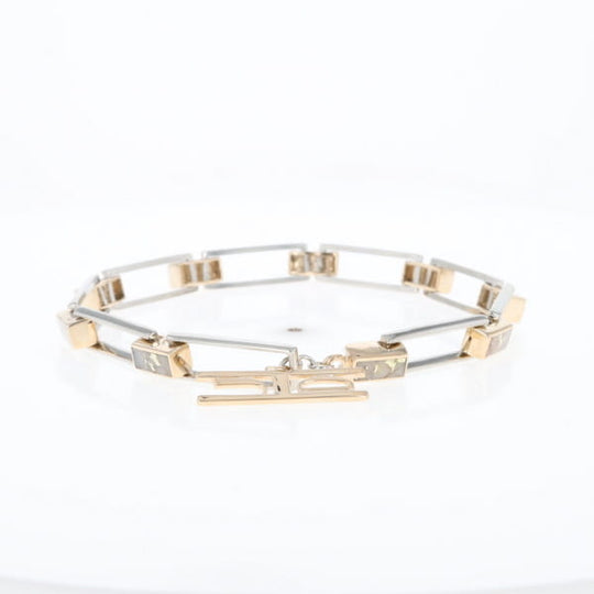 Gold Quartz Bracelet Rectangle Link Inlaid with Toggle Clasp G2