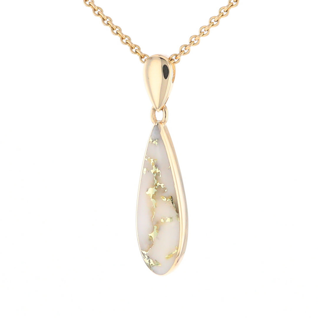 Gold Quartz Pendant Tear Drop Inlaid Design G2