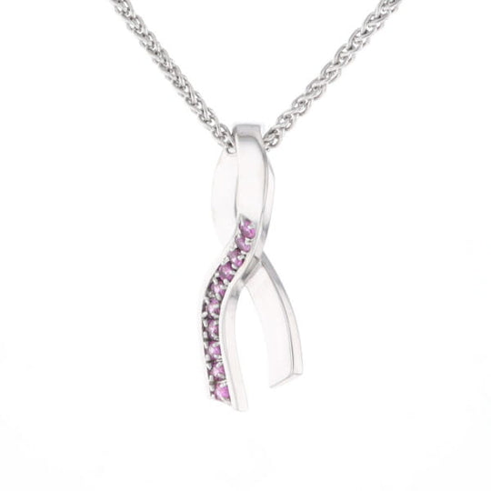Pink Sapphire Breast Cancer Ribbon Pendant