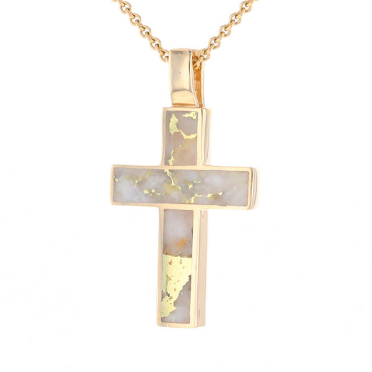 Gold Quartz Pendant Cross Design 3 Section Inlaid Pendant