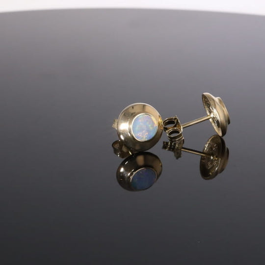 Opal Earrings Round Inlaid Design Studs
