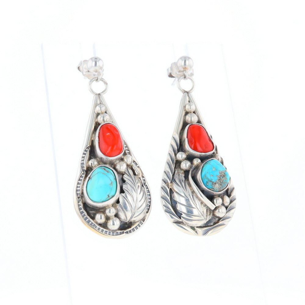 Teardrop Dangle Coral & Turquoise Earrings