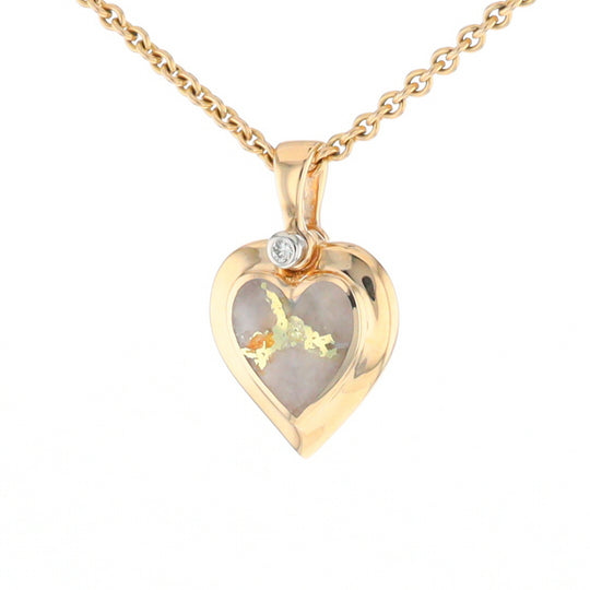 Gold Quartz Heart Shape Inlaid Pendant with .02ct Diamond