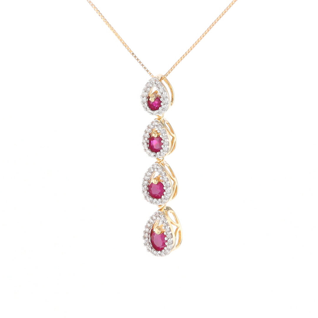 Ruby Drop Necklace with Pear Shaped Diamond Halos