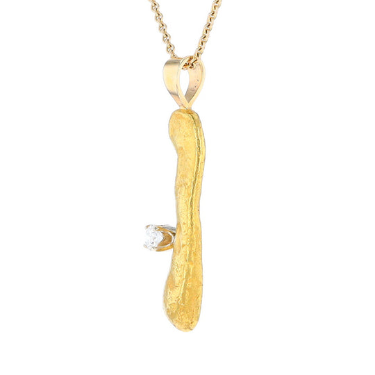 20K Natural Nugget Pendant with Diamond Accent