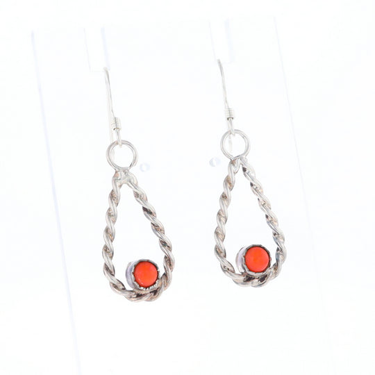 Native American Tear Drop Twist Coral Earrings