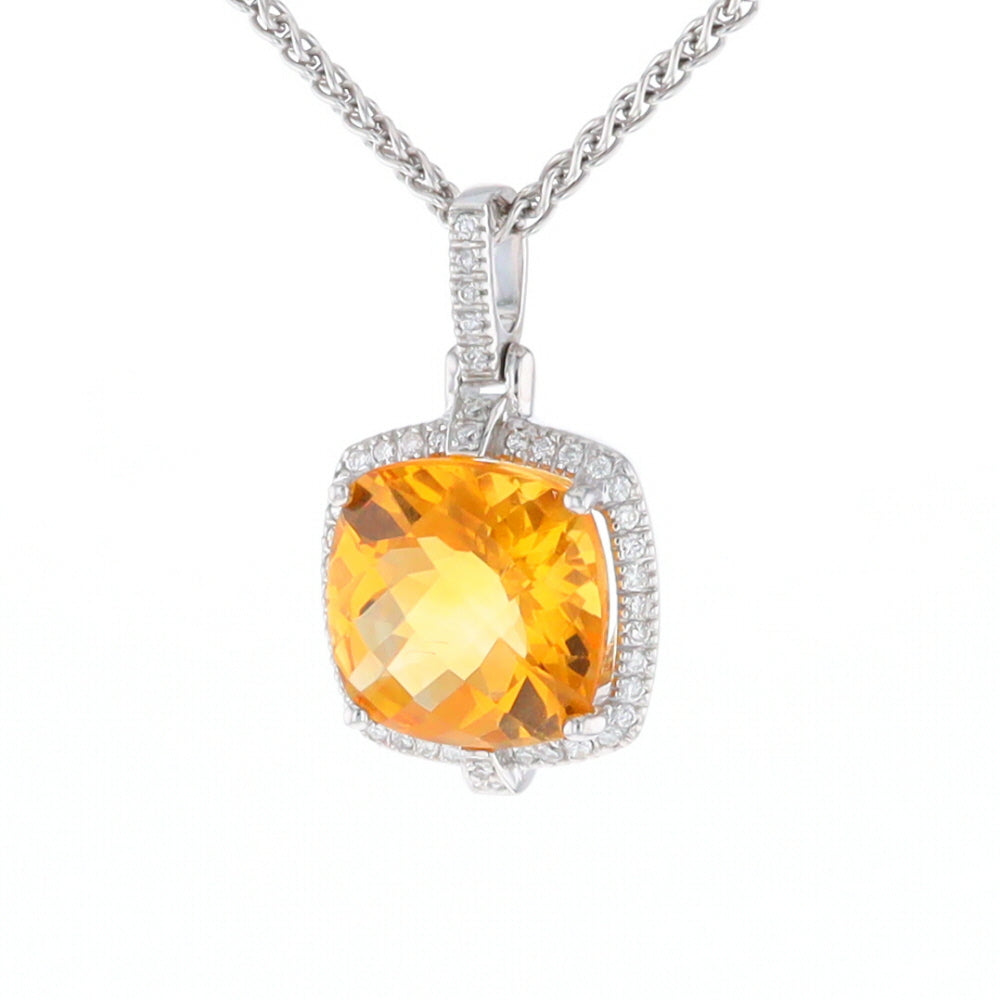 Checkered Citrine Diamond Halo Pendant