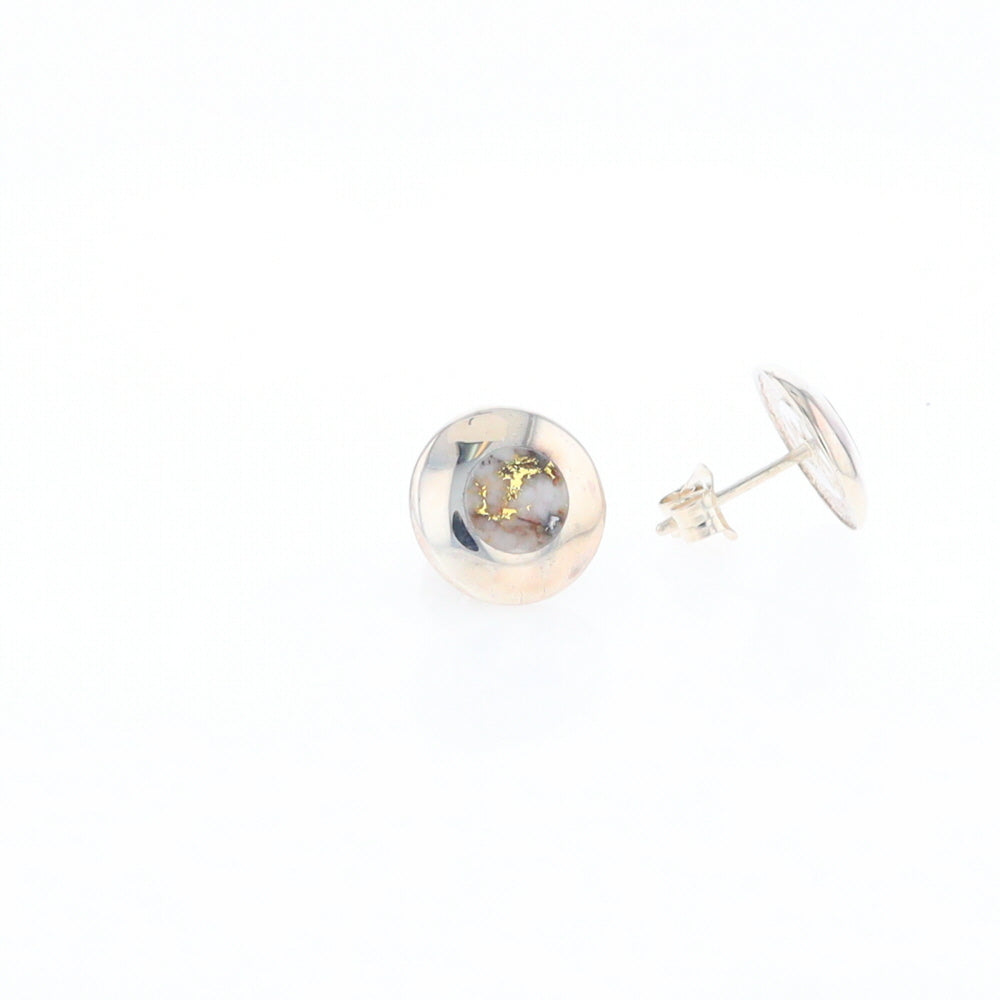 Sterling Silver Gold Quartz Inlaid Circle Stud Earrings - G3