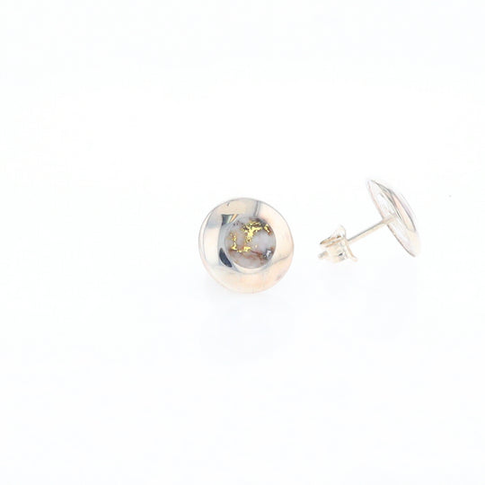 Sterling Silver Gold Quartz Inlaid Circle Stud Earrings - G3