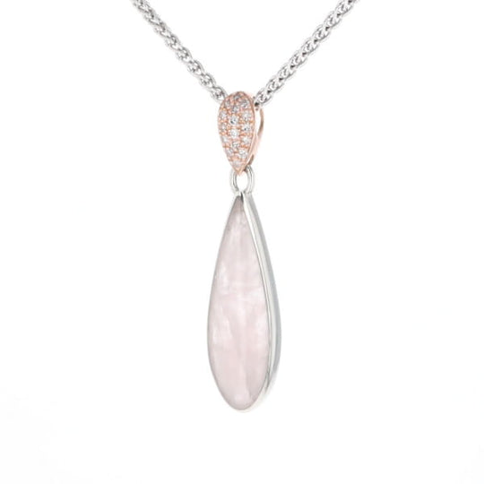 Rose Quartz Teardrop Inlaid Pendant with .11ctw diamonds