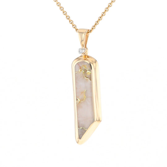 Gold Quartz Long Geometric Inlaid Pendant