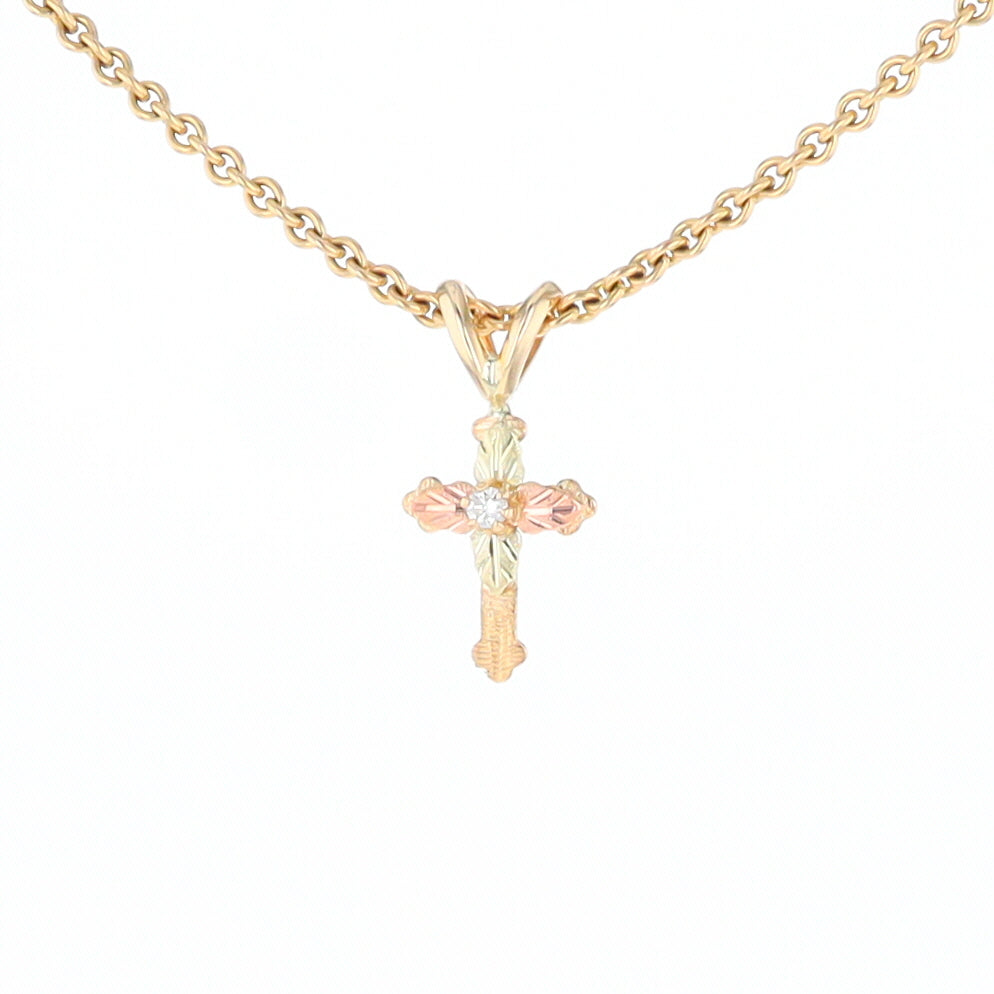 Black Hills Gold Diamond Cross Pendant