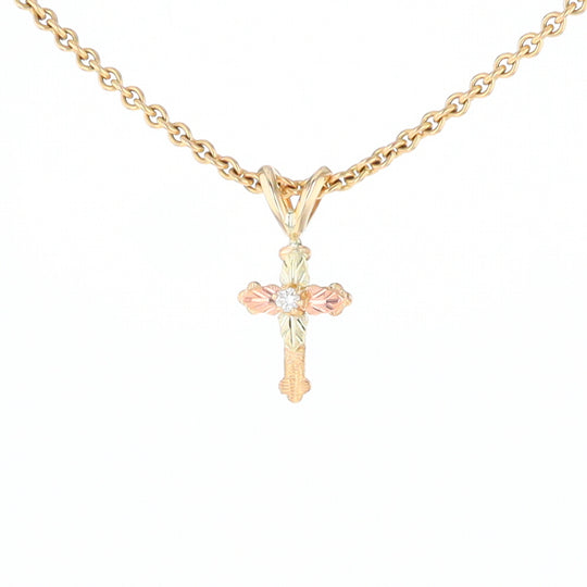 Black Hills Gold Diamond Cross Pendant