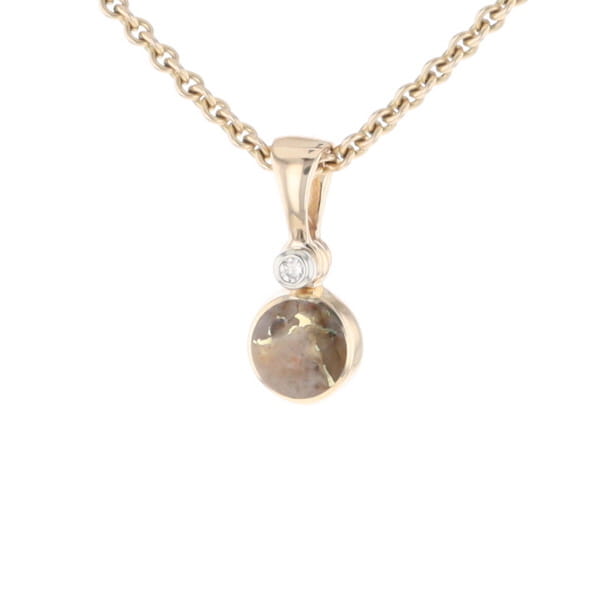 Gold Quartz Necklace Round Inlaid Pendant with .02ct Diamond