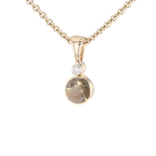 Gold Quartz Necklace Round Inlaid Pendant with .02ct Diamond