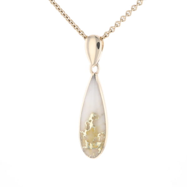Gold Quartz Pendant Tear Drop Inlaid Design G2