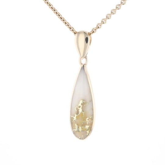 Gold Quartz Pendant Tear Drop Inlaid Design G2