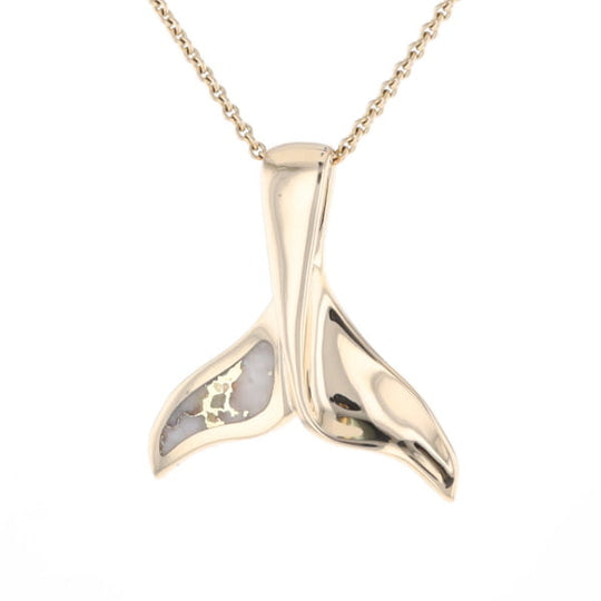 Whale Tail Natural Gold Quartz Single Side Inlaid Pendant