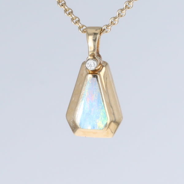 Opal Triangle Inlay with .02ctw Diamond Pendant