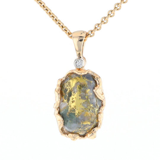 Serpentine & Gold Quartz Freeform Pendant