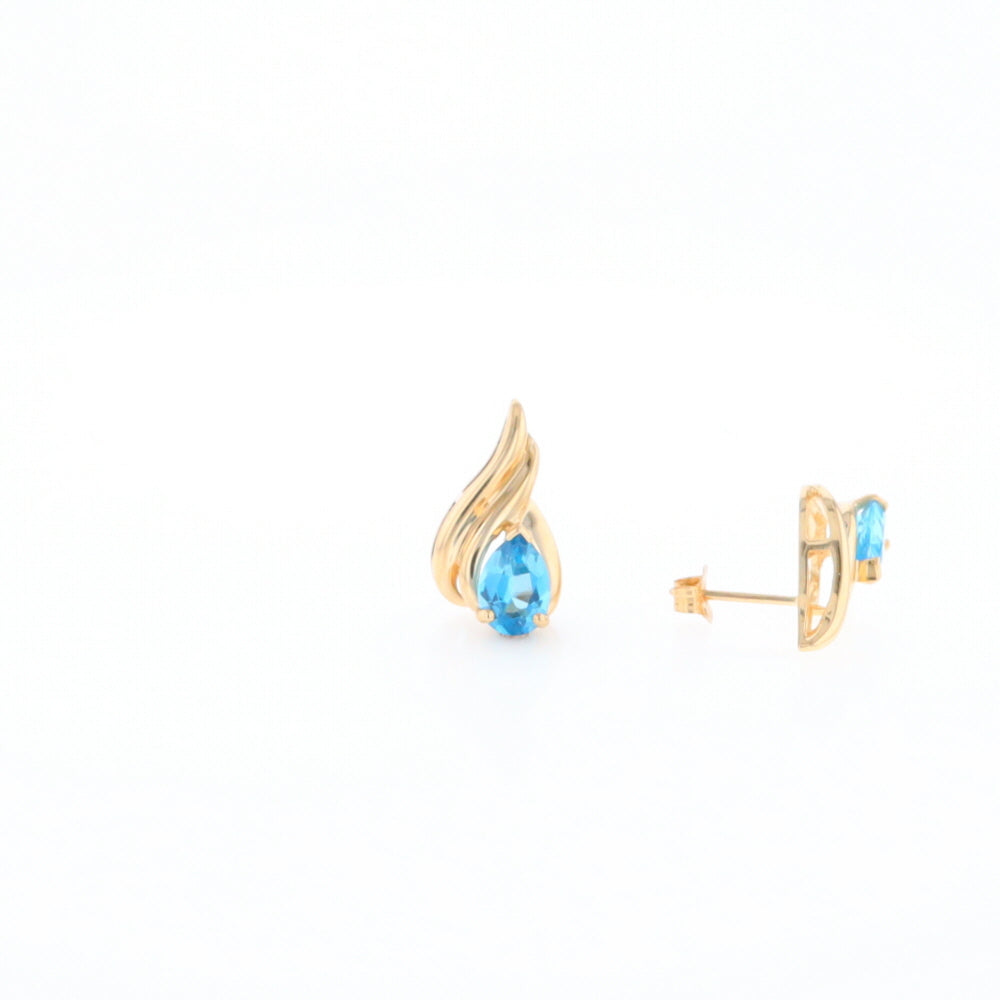 Blue Topaz Swirl Pear Stud Earrings