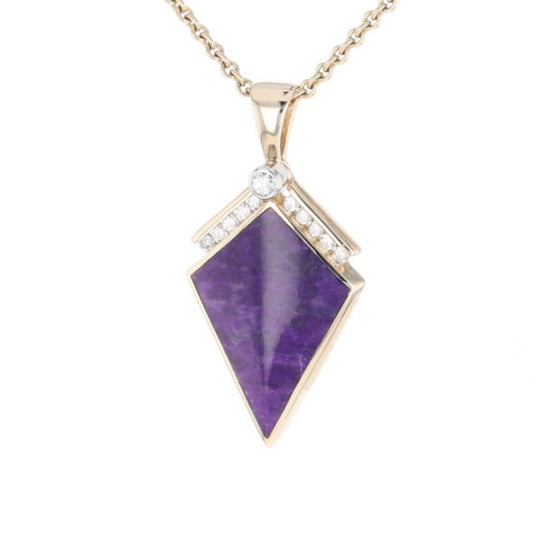 Sugilite Kite Shape Inlaid Pendant with 0.19ctw Diamonds