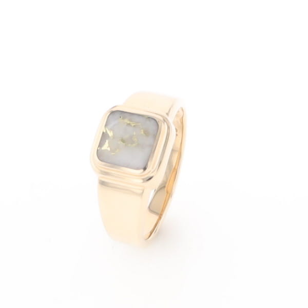 Gold Quartz Ring Square Inlaid Design