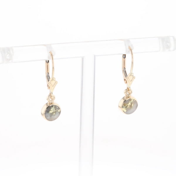 Gold Quartz Earrings Round Inlaid Design Lever Backs