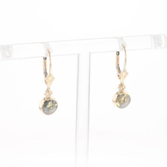 Gold Quartz Earrings Round Inlaid Design Lever Backs