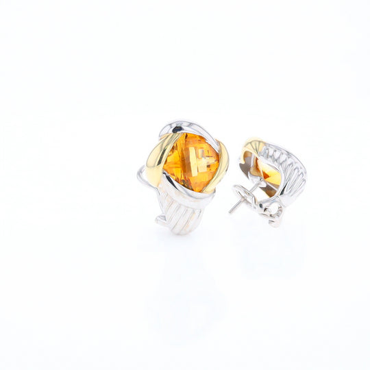 Two-Tone Checkerboard Citrine Earrings