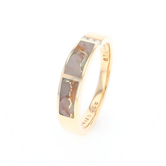 Gold Quartz Ring Double Inlaid Design with .03ctw Round Diamonds