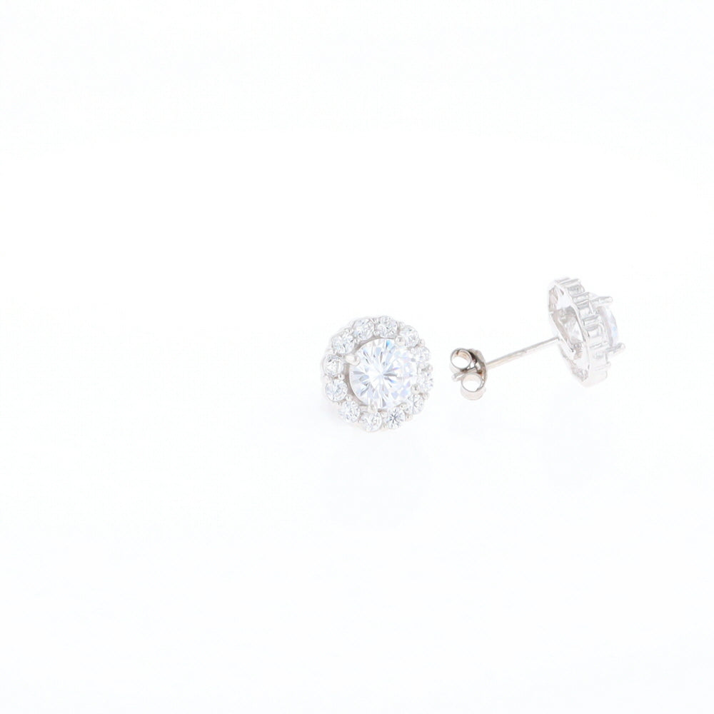 Cubic Zirconia Halo Stud Earrings