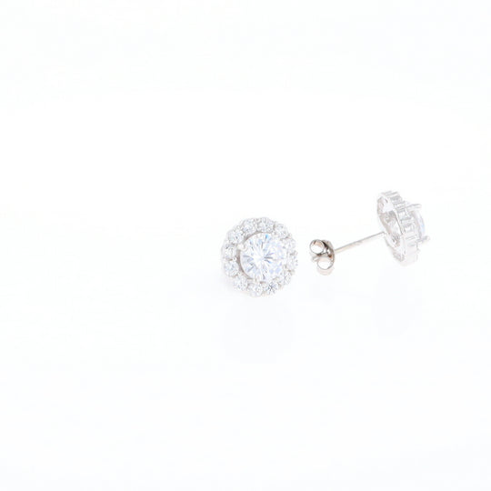 Cubic Zirconia Halo Stud Earrings