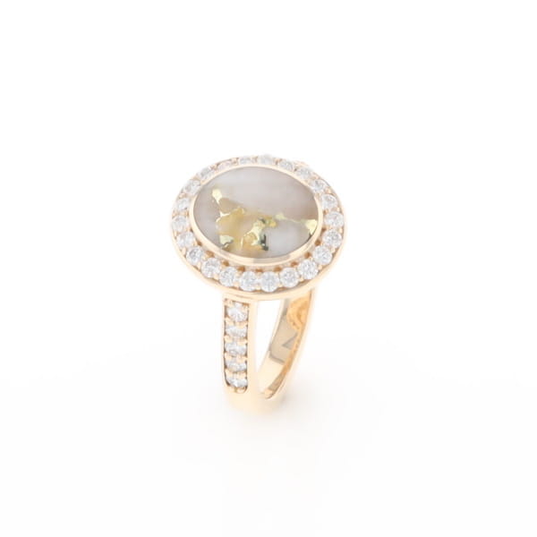 Oval Gold Quartz Inlaid Ring with 0.65ctw Diamond Halo