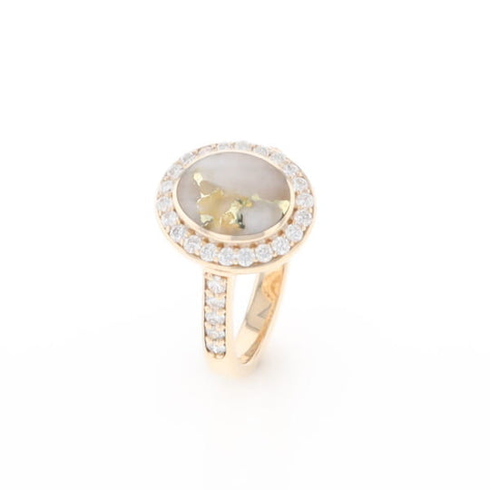 Oval Gold Quartz Inlaid Ring with 0.65ctw Diamond Halo