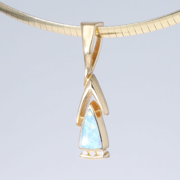 Opal Pendant Triangle Inlaid Design with .06ctw Round Diamonds