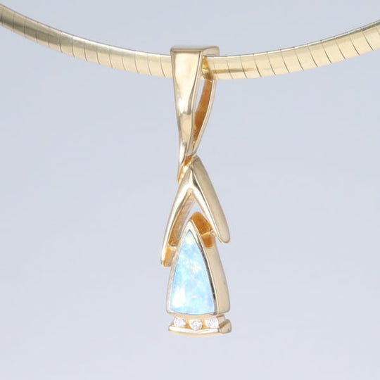 Opal Pendant Triangle Inlaid Design with .06ctw Round Diamonds