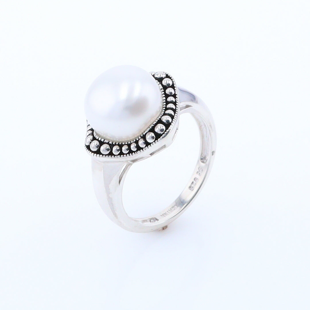 Pearl with Milgrain Halo Ring