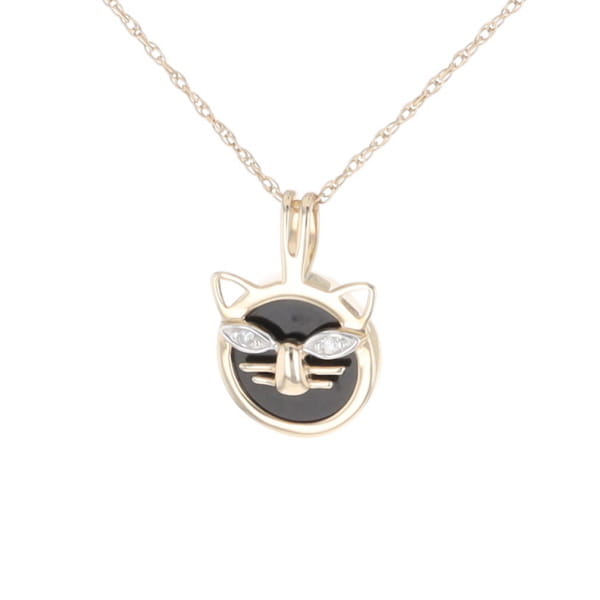 Onyx Cat Pendant with Diamond Eyes