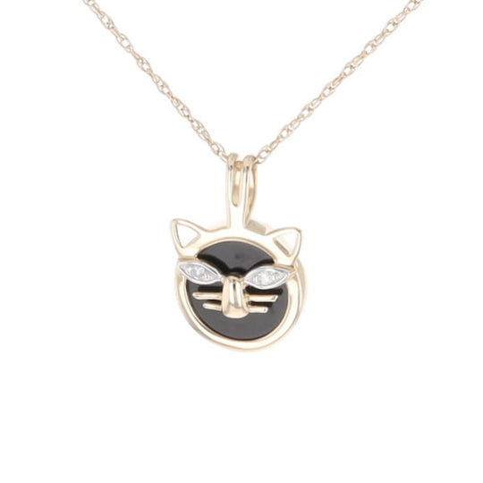 Onyx Cat Pendant with Diamond Eyes