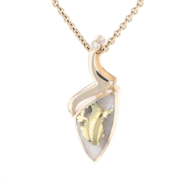 Gold Quartz Triangulare Inlaid Pendant with Diamond Accent