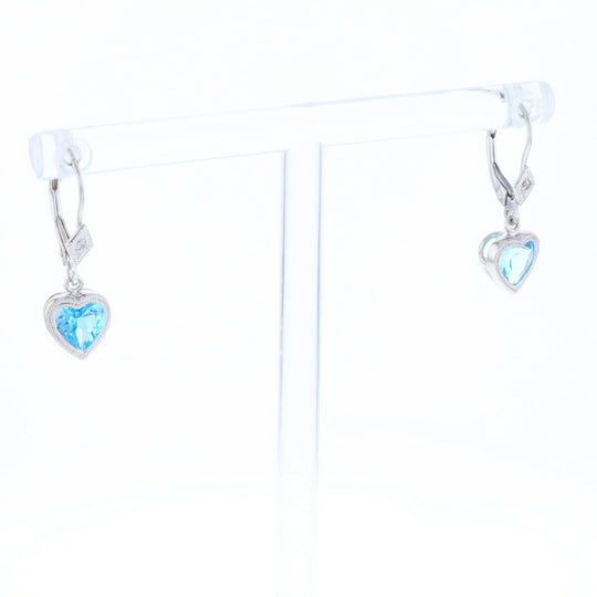 Blue Topaz Diamond Dangle Heart Earrings