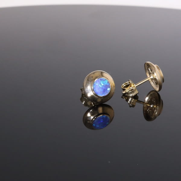 Opal Earrings Round Inlaid Design Studs