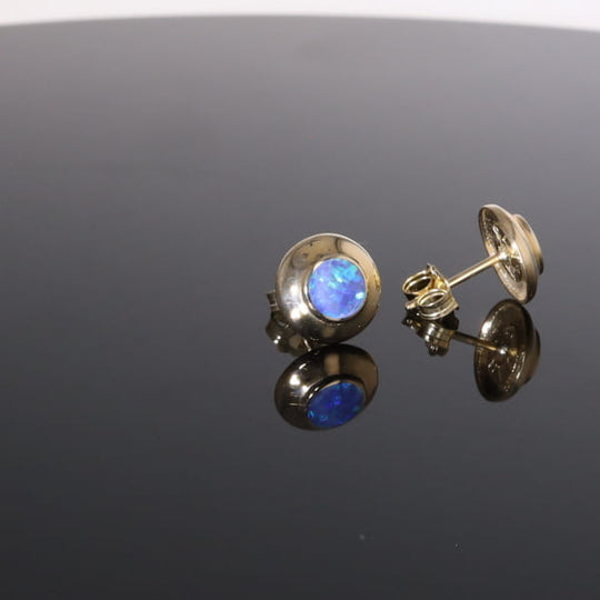 Opal Earrings Round Inlaid Design Studs