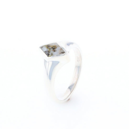 Sterling Silver Gold Quartz Inlaid Diamond Shaped Ring - G3