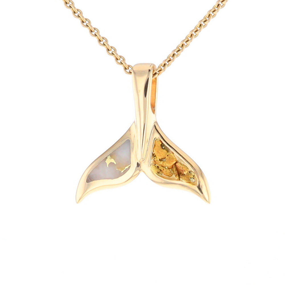 Whale Tail Necklaces Natural Gold Quartz and Nuggets Inlaid Pendant