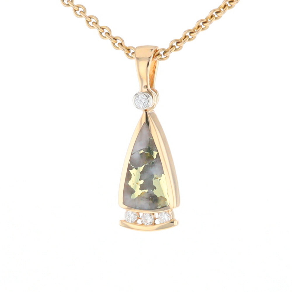 Gold Quartz Triangle Inlaid Pendant with 0.08ctw Diamonds - G2