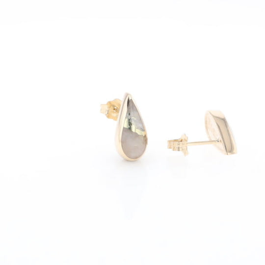 Gold Quartz Earrings Tear Drop Inlaid Studs