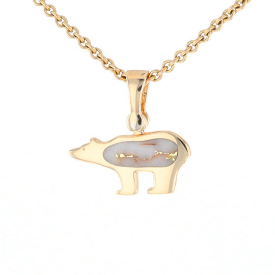 Gold Quartz Inlaid Polar Bear Pendant